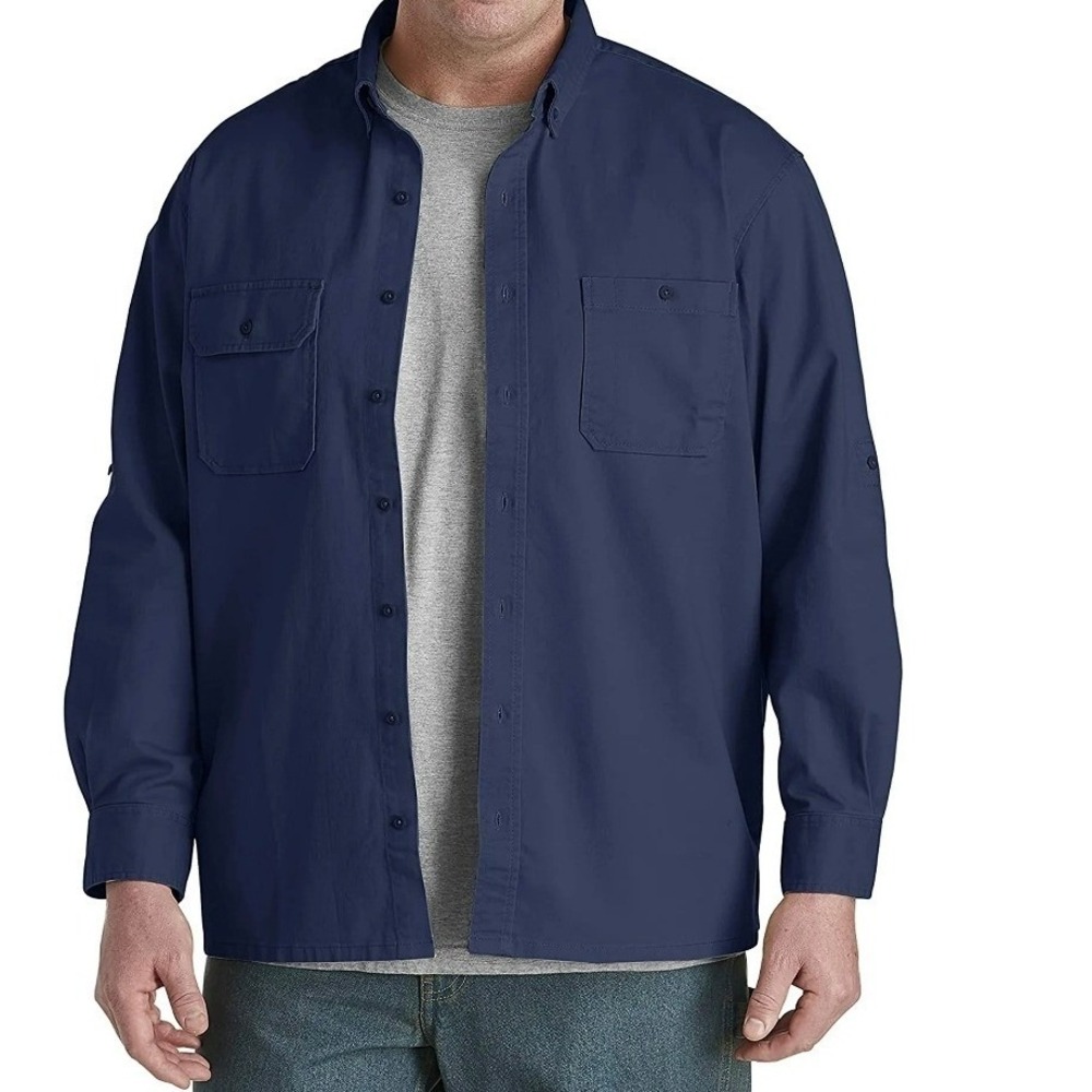 HB DXL Mens 2XL Button Down Shirt Roll Tab Long Sleeve Navy Work Utility
